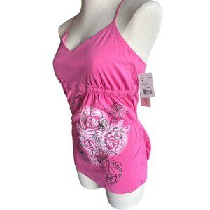 Y2K 2008 NWT Floral Rhinestone Milkmaid Tank size XL
